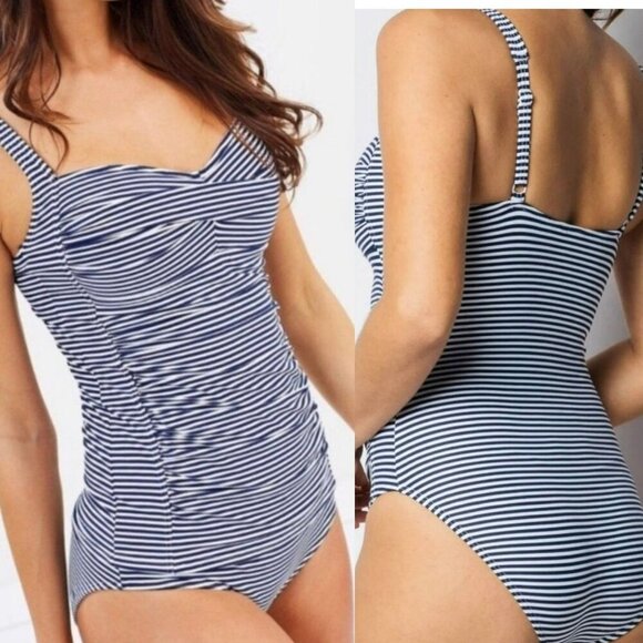 Nip Tuck Other - Nip Tuck One Piece Swimsuit Joanne Sorrento Stripe Azure Blue White Size 6 NWT